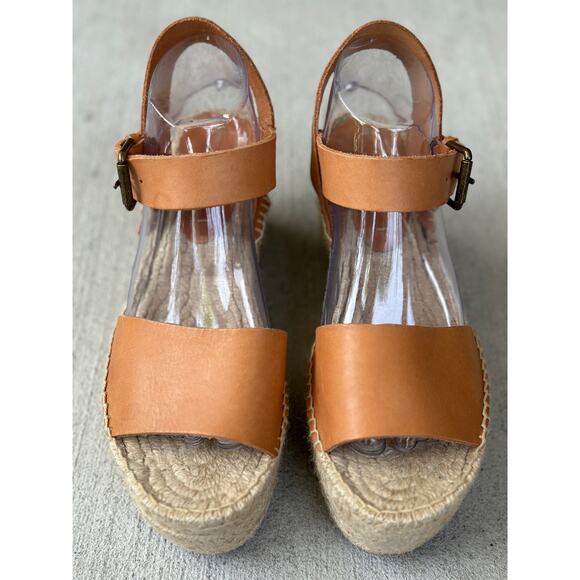 Soludos Minorca Women's 9 Brown Leather Espadrille Platform Sandals Peep Toe - Picture 3 of 11